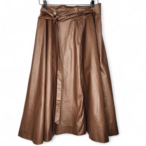 1980s Sateen Vintage Full Midi Skirt in Brown Made in USA Union Label - Picture 2 of 7